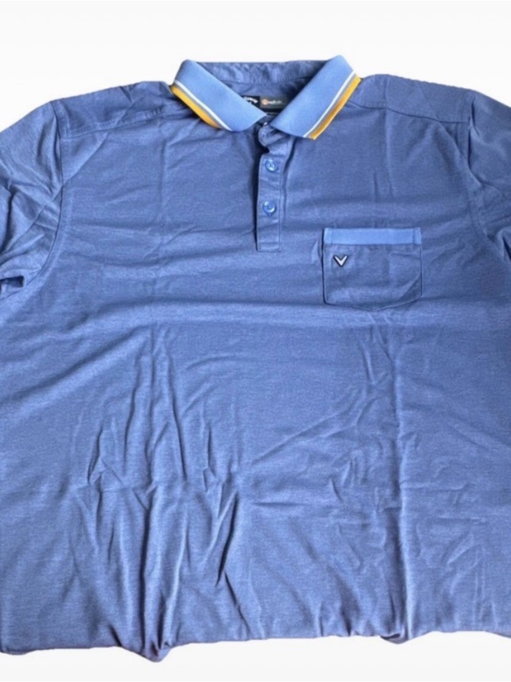 Callaway Blue Polo with Yellow-Trim Contrast Collar